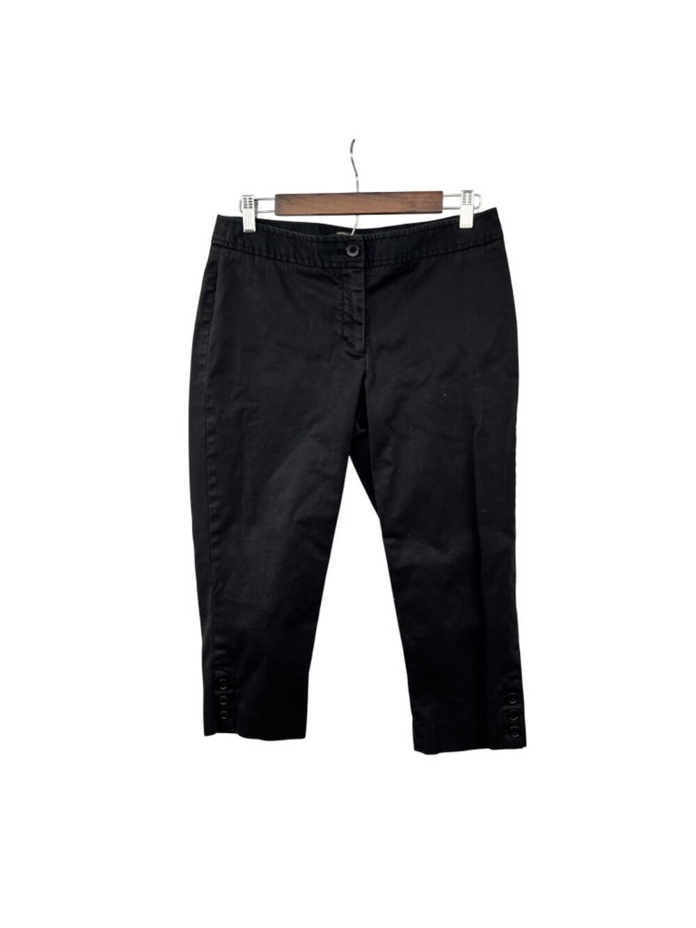 Talbots Perfeck Skimmer Cropped Pants Black Button Cuffs Womens Size 8P